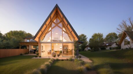 Одноэтажный дом с панорамными окнами и террасой как арт-объект в ландшафте 2 Одноэтажный дом с панорамными окнами и террасой как арт-объект в ландшафте